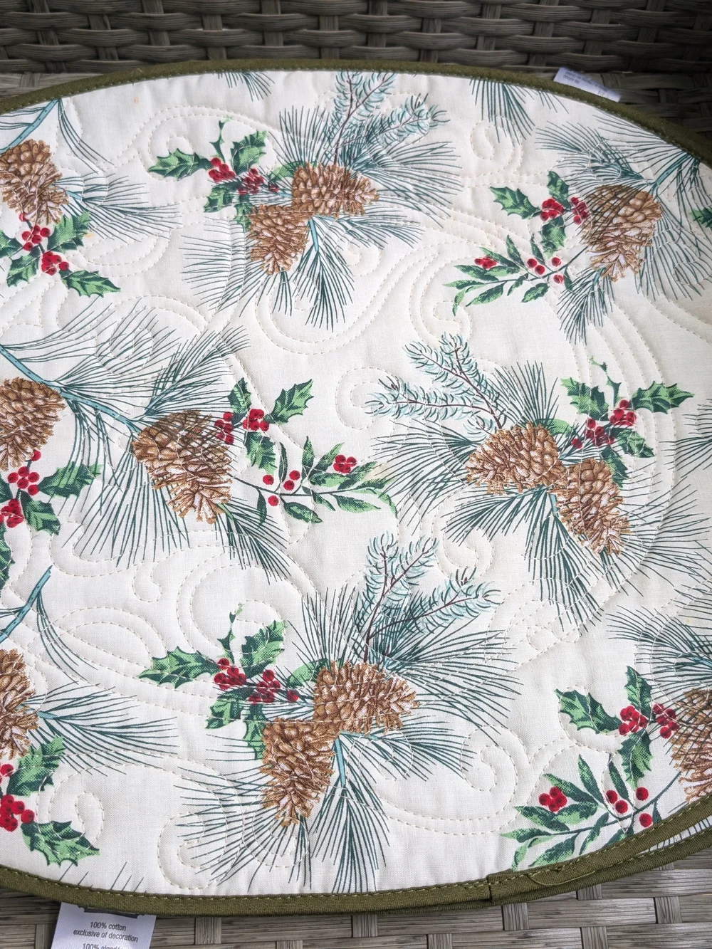 Vtg Trim A Home Quilted Christmas Pinecone Placemats Set of 5 Reversible Kmart